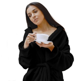 Szlafrok czarny coral fleece ciepły L unisex